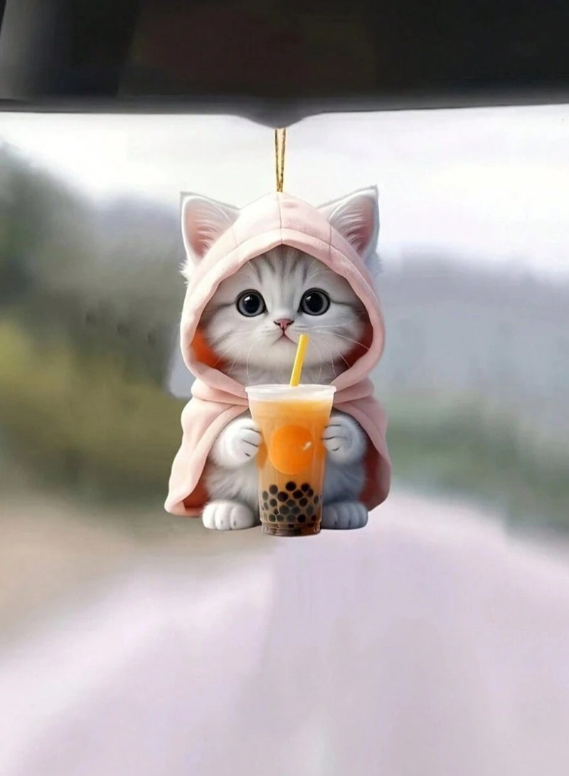 تعليقة سيارة بتصميم قطة ثنائية الأبعاد من الأكرليك اللامع ألطف إضافة اكسسوار سيارات مثالية لتزيين السيارة و إعطاء مظهر لطيف